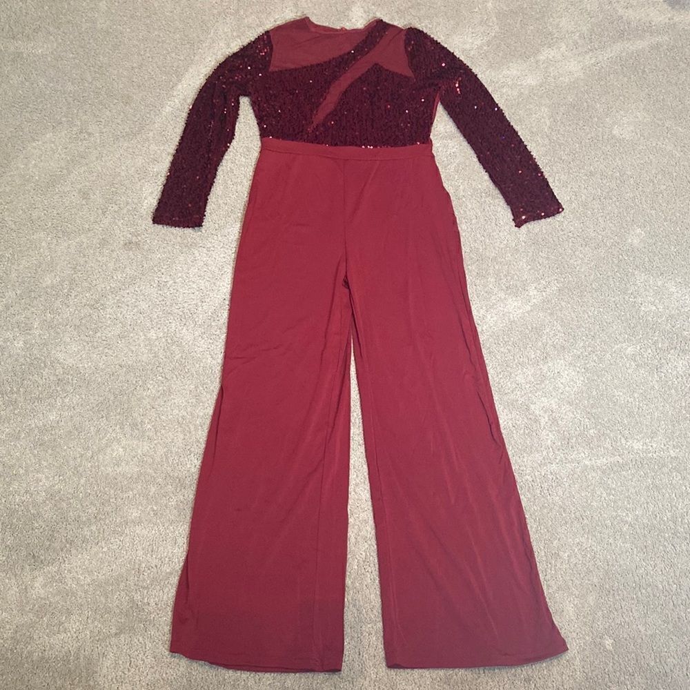 Women’s Burgundy Wide Leg Jumpsuit with Sequins Size 2XL NWOT